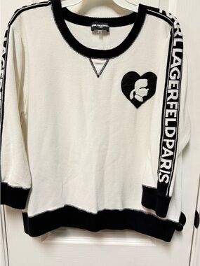 Karl Lagerfeld Black and White Contrast Logo Knit Top